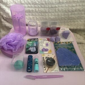 Purple and blue make up cosmetics bundle